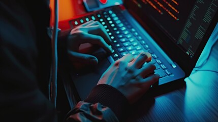 Wall Mural - hands of a businessman working using a laptop