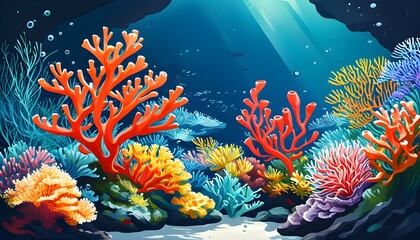 Vibrant Coral Reef Plant Illustration for Stunning Oceanic Poster Background