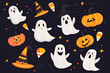 © AI_images_for_people - A flat Halloween element collection with cute ghosts, witches' hats, and candy corn, all in a clean, colorful flat design style.