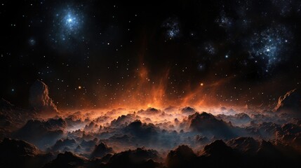 Wall Mural - A breathtaking view of a distant, alien world. The rugged mountains and swirling clouds create a sense of mystery and wonder.