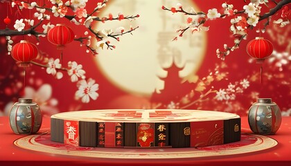 Vibrant E-commerce Promotional Background for Spring Festival Celebrations