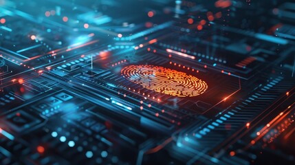 Poster - A digital fingerprint scanning on a virtual interface symbolizing secure access and identity verification