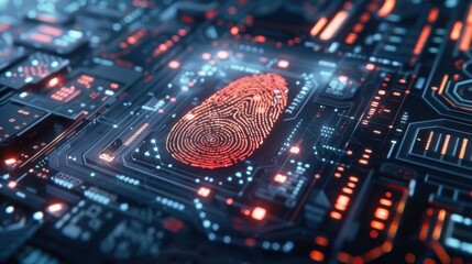 Poster - A digital fingerprint scanning on a virtual interface symbolizing secure access and identity verification