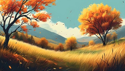 Wall Mural - serene autumn landscape featuring a winding grass trail amidst vibrant foliage