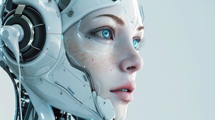 Poster - close-up view of AI Robot of a woman's face