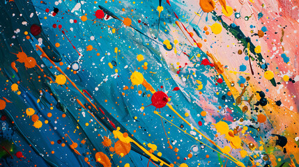 Abstract colorful paint splatters and streaks.