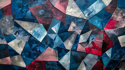 Wall Mural - abstract geometric pattern with blue, red, and white triangular shapes.