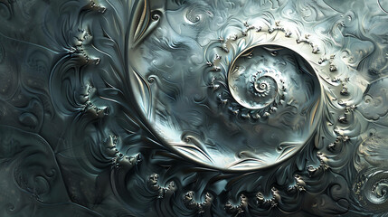 Sticker - Abstract digital art of a silver spiral with ornate details.