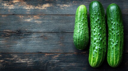 Cucumbers on rustic wooden surface. Perfect for recipes, salad, or healthy food blogs.