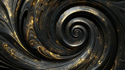 Poster - Abstract black and gold spiral with a futuristic, metallic texture.