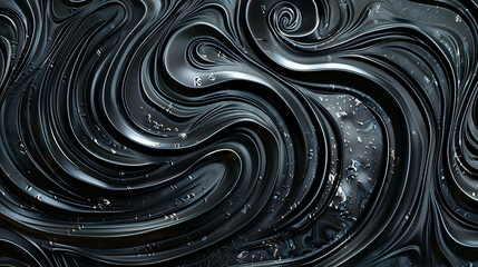 Abstract background with swirling black and silver liquid.