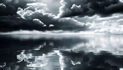 Wall Mural - Divine Mist and Ethereal Clouds Above Serene Dark Waters