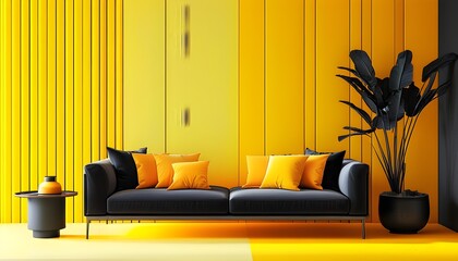 Wall Mural - Striking two-tone gradient featuring vibrant yellow and sleek black for a bold and modern aesthetic