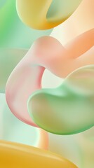 Wall Mural - Abstract flowing shapes in soft pastel colors, a combination of green, yellow and pink, symbolizing tranquility and harmony. Representing health and well-being. The concept of World Diabetes Day. AI.