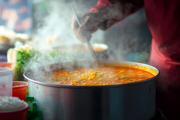 Wall Mural - Steaming Hot Curry Cooking in a Street Food Stall