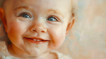 A close up of a baby's smiling face.