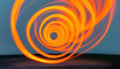 Wall Mural - Vivid orange light trail forms a swirling vortex in long exposure against a pristine white canvas