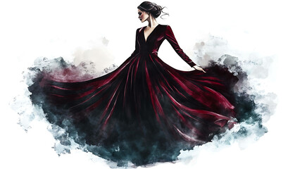 Sticker - Elegant woman in a flowing red gown.