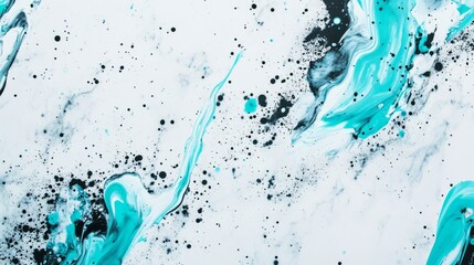 Wall Mural - Splattered turquoise paint on white marble generative ai