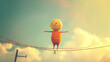 © Elnare - A happy cartoon character walks a tightrope in the sky, looking carefree and joyful.