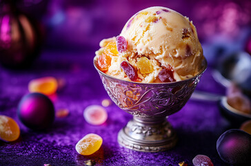 Festive Plum Pudding Ice Cream Scoop with Candied Fruit: A Holiday Delight