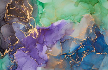 Wall Mural - Natural  luxury abstract fluid art painting in liquid ink technique. Tender and dreamy  wallpaper. Mixture of colors creating transparent waves and golden swirls. For posters, other printed materials