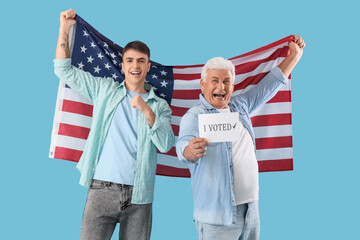 Wall Mural - Voting men with USA flag on blue background