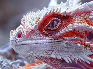 Poster - Close Up Portrait of a Spiky Lizard with Red and White Scales