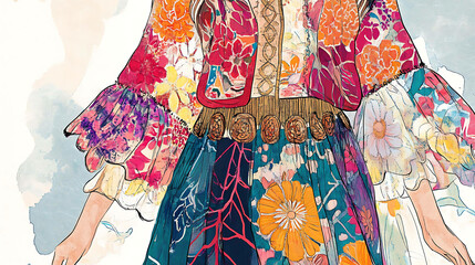 Poster - A woman's hand reaching out in a colorful floral dress.