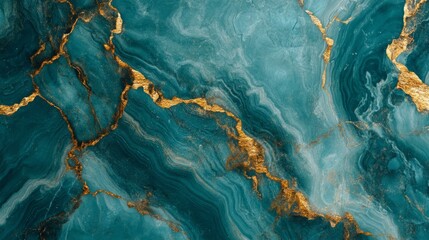 Wall Mural - Teal and gold marble texture generative ai