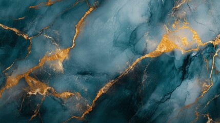 Wall Mural - Teal and gold marble texture generative ai