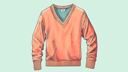 Sticker - Illustration of a peach colored v-neck sweater.