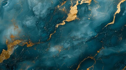 Wall Mural - Teal and gold marble texture generative ai