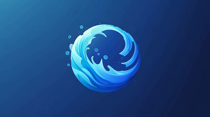 Wall Mural - A blue, stylized, 3D abstract wave in the shape of a circle, against a dark blue background.