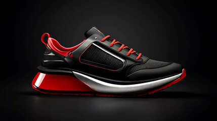 Wall Mural - A black and red sneaker with a thick sole.