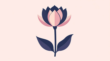 Wall Mural - A pink and blue stylized flower on a light pink background.