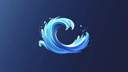 Poster - A blue wave curls into a circle shape on a dark blue background.