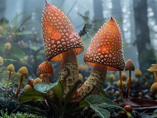 Canvas Print - Enchanted Forest Mushrooms: A Close-Up View