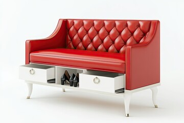 Wall Mural - luxury red leather bench with elegant drawer isolated on white background 