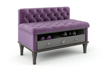 Wall Mural - luxury purple leather bench with shoe rack drawer isolated on white background 