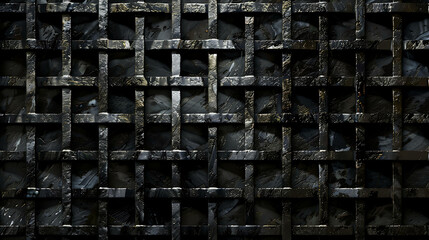 Sticker - Dark, grunge metal grate with intricate design.