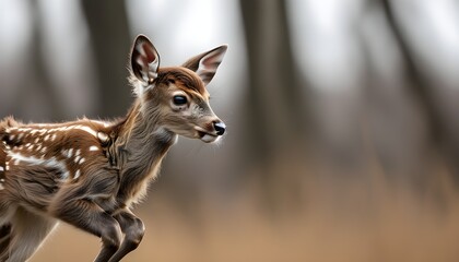 Dynamic close-up of a young fallow deer in motion