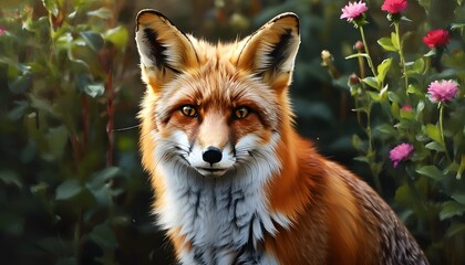 Wall Mural - Charming red fox gracefully posing in a serene back garden setting