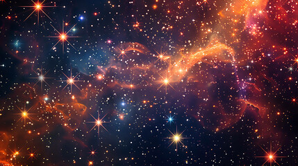 A beautiful cosmic nebula with bright stars and swirling gas clouds.