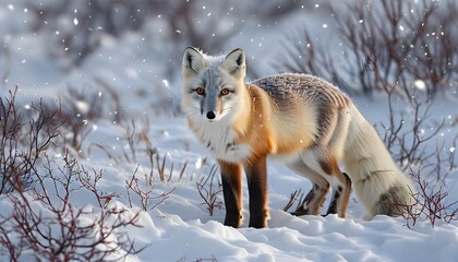 Wall Mural - Graceful Arctic fox poised amidst the serene, snowy landscape