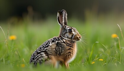 Wall Mural - Meadow Scene with a Curious Wild Rabbit