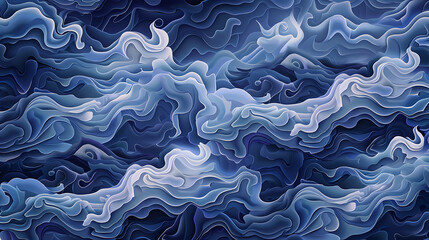 Abstract blue and white wavy pattern.