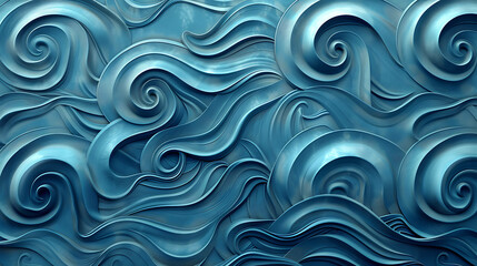 Poster - Abstract blue wave and swirl pattern, 3d design.