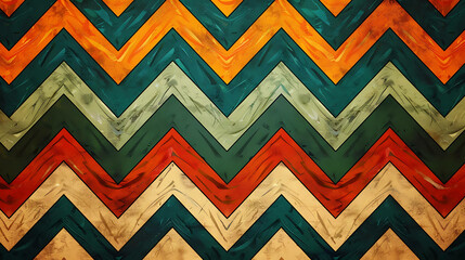 Canvas Print - Abstract chevron pattern in green, orange, red and yellow.