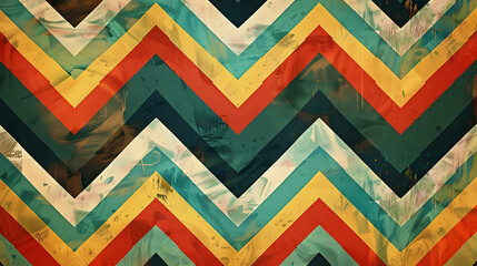 Canvas Print - Abstract chevron pattern with distressed paint effect in vibrant colors.